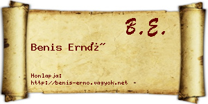 Benis Ernő névjegykártya